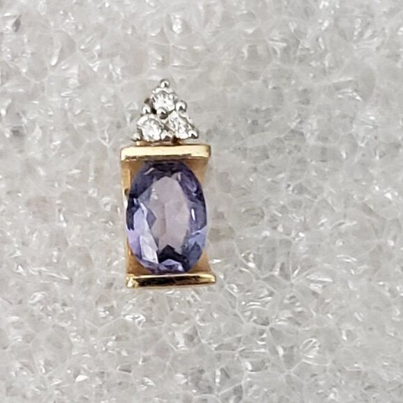 14K Yellow Gold Diamond Accented Natural Amethyst Pendant - Picture 2 of 12